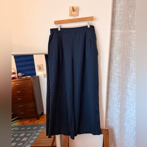Navy Pinstripe Wide-Leg Pull On Pants